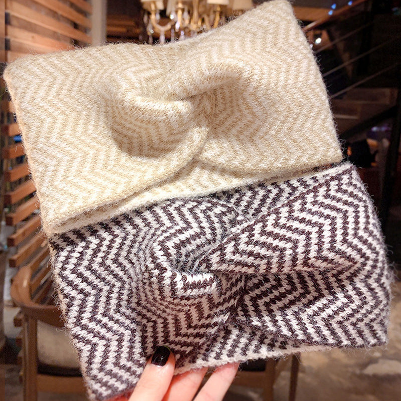 Wholesale Women's Knitted Striped Letter Wool Autumn and Winter Turban Knitted Hair Ring